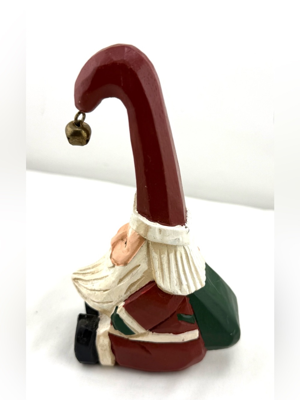 MidWest of Cannon Falls Sitting Santa w/Bell on Hat Carved Wood Look Christmas